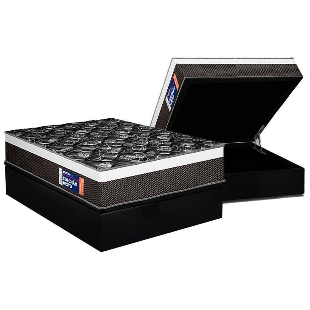 Cama Box Baú Casal: Colchão Ortopédico Plumatex D33 Selectus + Base Crc Suede Black (138x188)