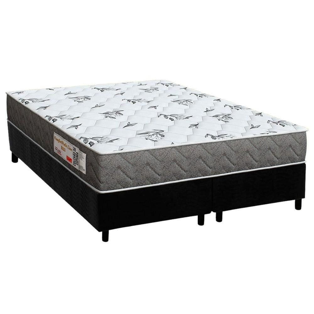 Cama Box Queen: Colchão Espuma D33 Ortho Comfortpedic Black + Base Crc Suede Black (158x198)