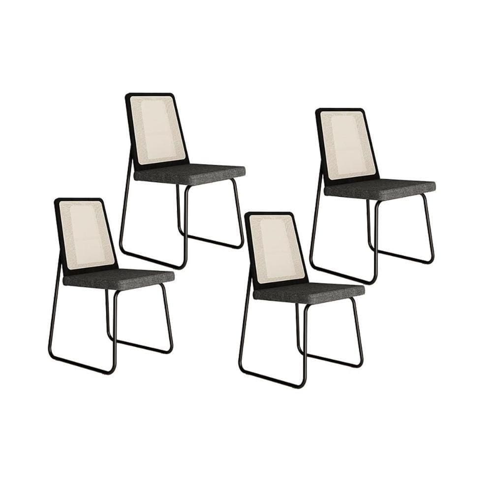 Cadeira De Cozinha Wood 1751 Kit 4 Uni Preto Linho Grafite