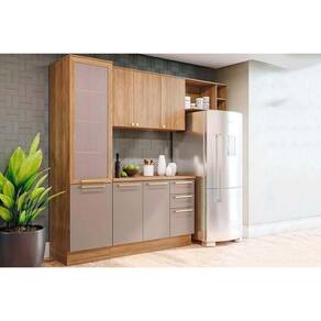 Kit Cozinha Modulada 5 Peças Botanic 2 Aéreos + 1 Balcão + 1 Paneleiro + 1 Complemento M654 Nogueira Fendi