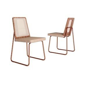 Cadeira De Cozinha Wood 1751 Aço Kit 2 Uni Rose Linho Areia