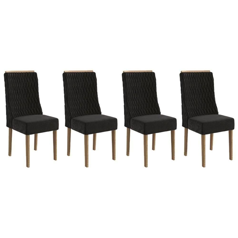 Cadeira De Cozinha 2cad158ng Kit 4 Un Nogueira Suede Preto A038