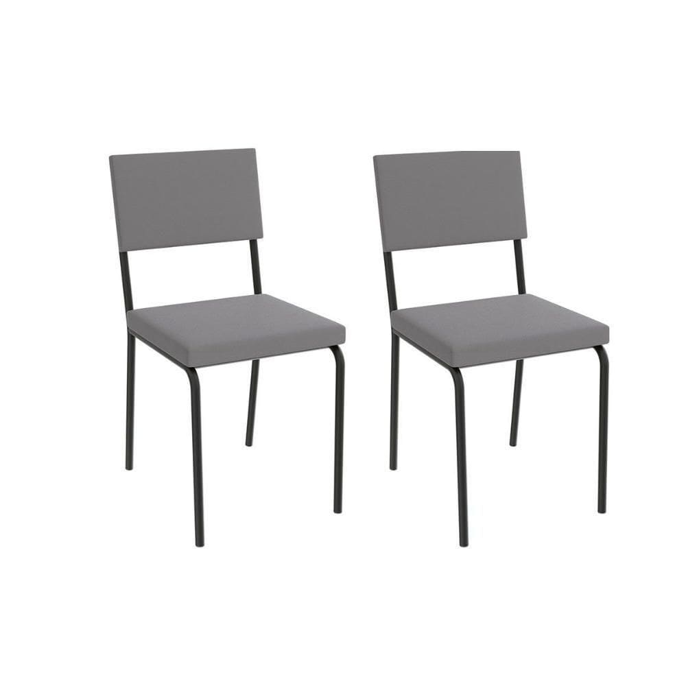 Kit 2 Cadeiras De Cozinha Zaria 2c128 Aço 2 Uni Preto Suede Cinza