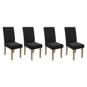 Cadeira De Cozinha 2cad142ng Kit 4 Un Nogueira Suede Preto A038