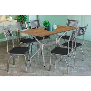 Conjunto Mesa Sala Jantar Loire Com Tampo De Madeira 160cm E 6 Cadeiras Nápoles Cromada Preto 110 Kappesberg