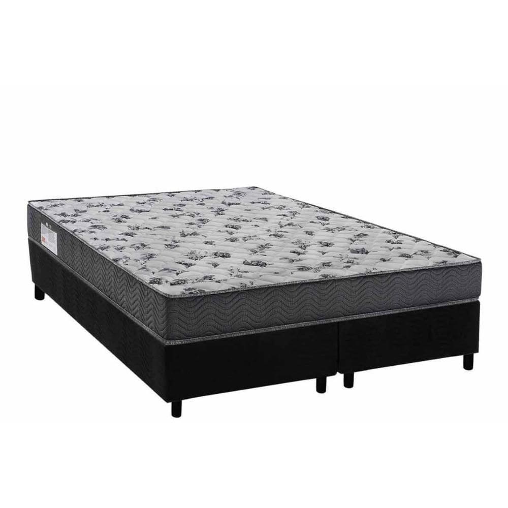 Cama Box Queen: Colchão Espuma D33 Ortobom Anatômico Iso 100 Ultra Firme + Base Crc Suede Black (158x198)