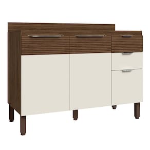 Balcão Cozinha e Tampo 120cm 3 Portas Dora K02 Nogueira/Off - Mpozenato