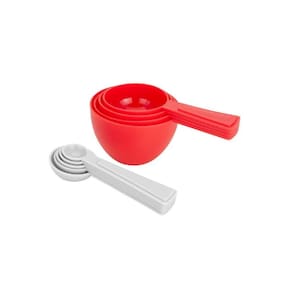 Kit Medidor c/ Colher em Plástico - 9 Peças | Cinza/Vermelho