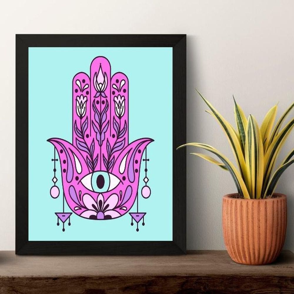 Quadro Esotérico Olho Grego Com Hamsa 24X18Cm