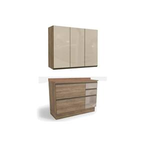 Cozinha Modulada Completa Maxxi 3 Peças 1 Aéreo + 1 Balcão + Complemento C3p13 Nogal