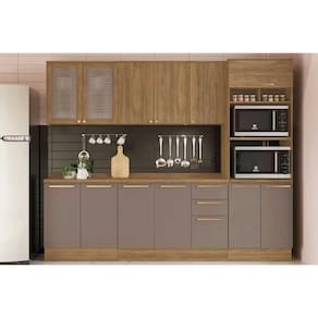 Cozinha Completa Botanic 7 Peças 2 Aéreos 2 Balcões 1 Paneleiro 2 Complementos C7p36 Nogueira Fendi