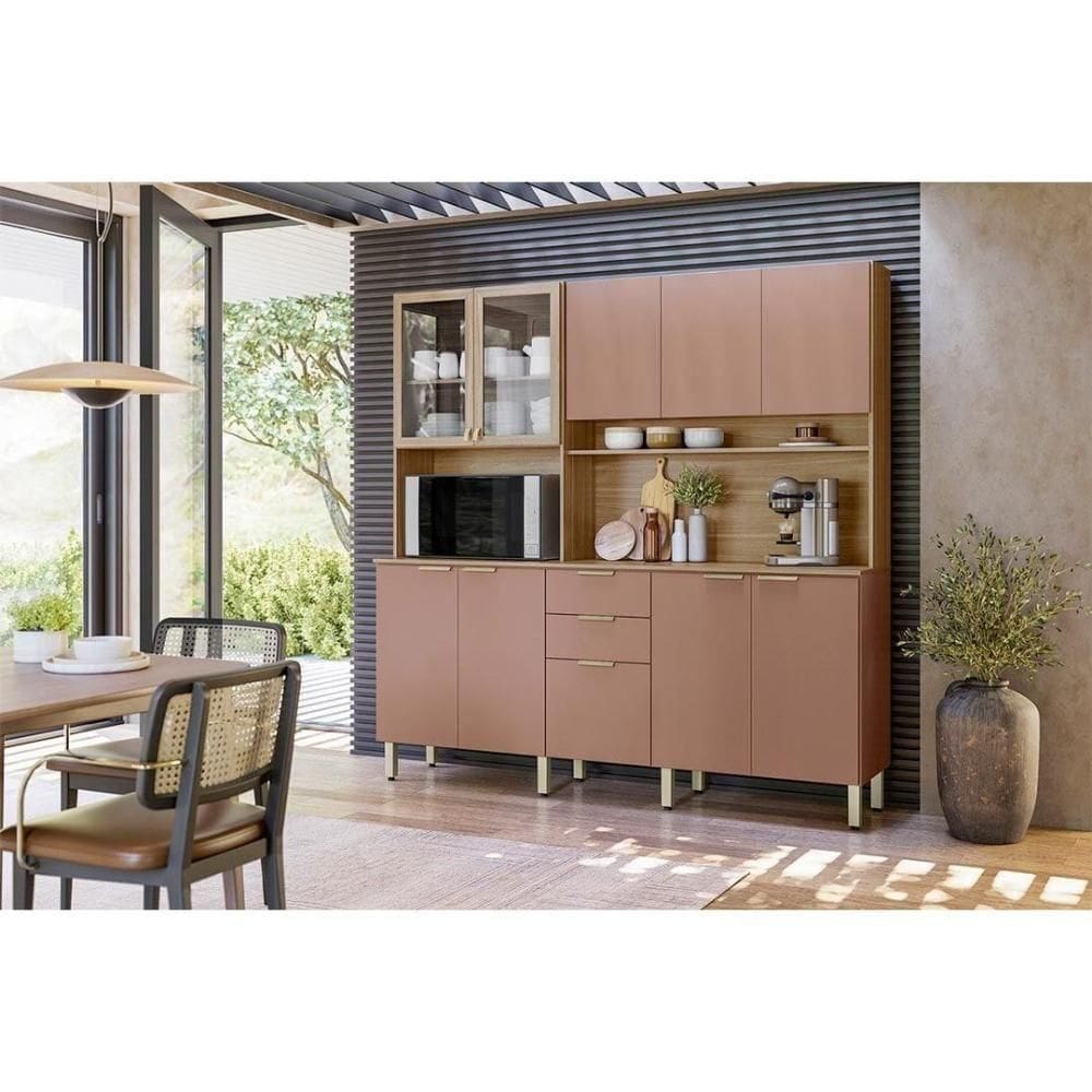 Cozinha Compacta Kit Amora Com 10 Portas E 2 Gavetas 198cm Amendola Marsala