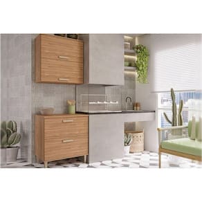 Cozinha Completa 2 Peças Bella 1 Aéreo 1 Balcão 80cm Freijó
