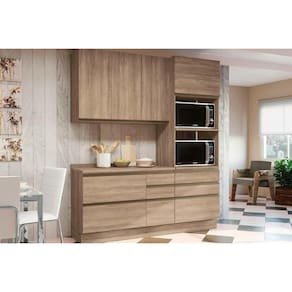 Módulo Cozinha Maxxi 4 Peças 1 Aéreo + Balcão + 1 Paneleiro + 1 Complemento C4p25 Nogal
