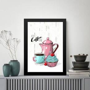 Quadro Café Com Cupcake 33X24Cm - Com Vidro