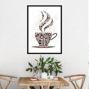 Quadro Xícara Coffee Time Marrom E Branco 33X24Cm Com Vidro