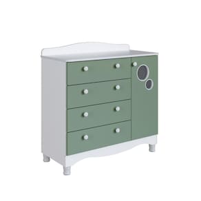 Cômoda Infantil 4 Gavetas 1 Porta Fraldário Linha Encanto 90cm Branco/Verde - Completa Móveis