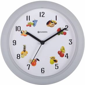 Relógio De Parede Eurora Frutas Cinza Com Mostrador Branco