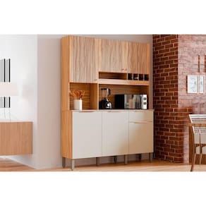 Cozinha Compacta Kit Moscato Com 6 Portas E 1 Gaveta 197x151cm Amendoa Off White Ronipa