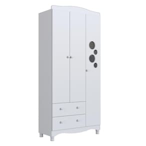 Guarda Roupa Infantil 3 Portas 2 Gavetas Linha Encanto 90cm Branco - Completa Móveis