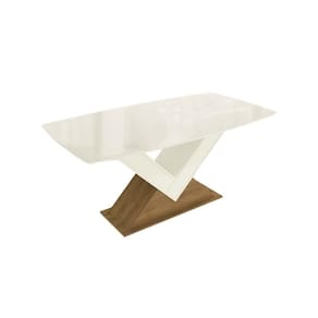 Mesa Para Cozinha Amora Com Tampo Madeirado Com Vidro 90x170cm Freijo Off White Vidro Off White Kappesberg
