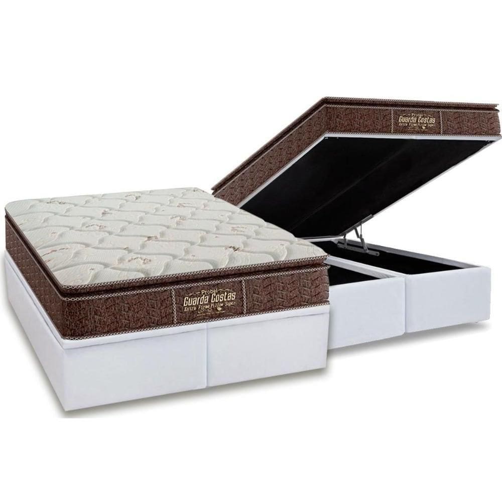 Cama Box Baú Queen: Colchão Anatômico Probel Guarda Costas Extra Firme + Base Crc Courano White (158x198)
