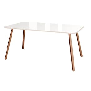 Mesa Para Cozinha Ariel Maior 1601 Com Tampo Madeirado Vidro 160x80cm Rose Off White Carraro