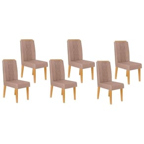 Cadeira De Cozinha Lia Kit 6 Un Cedro Suede Kraft