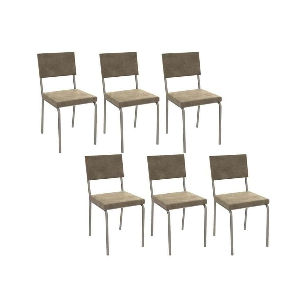 Cadeira De Cozinha Zaria 2c128 Kit 6 Un Niquel Bege A036 Suede Suede
