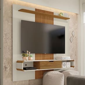 Painel Para Tv Com Nichos Eleonor Off White Cinamomo Efeito Ripado