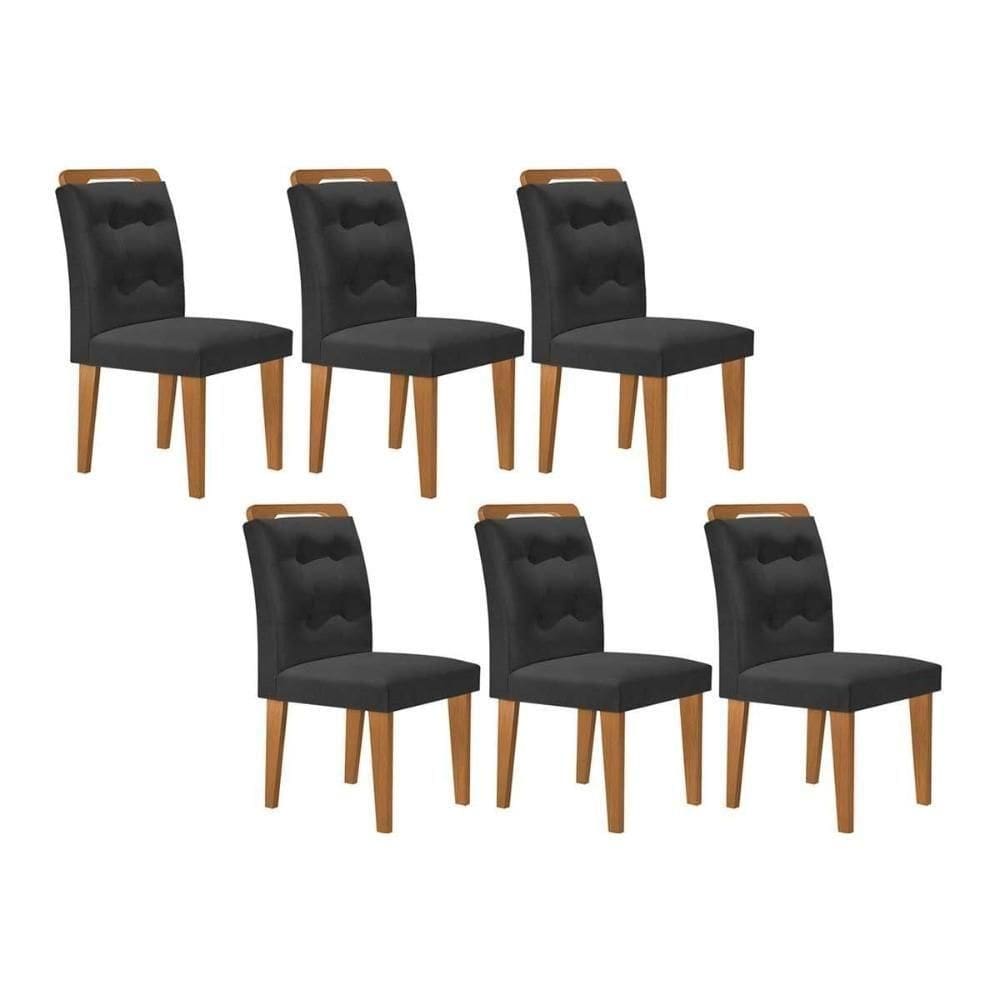 Cadeira De Cozinha Imperatriz Kit 6 Un Capuccino Linho Grafite Rufato