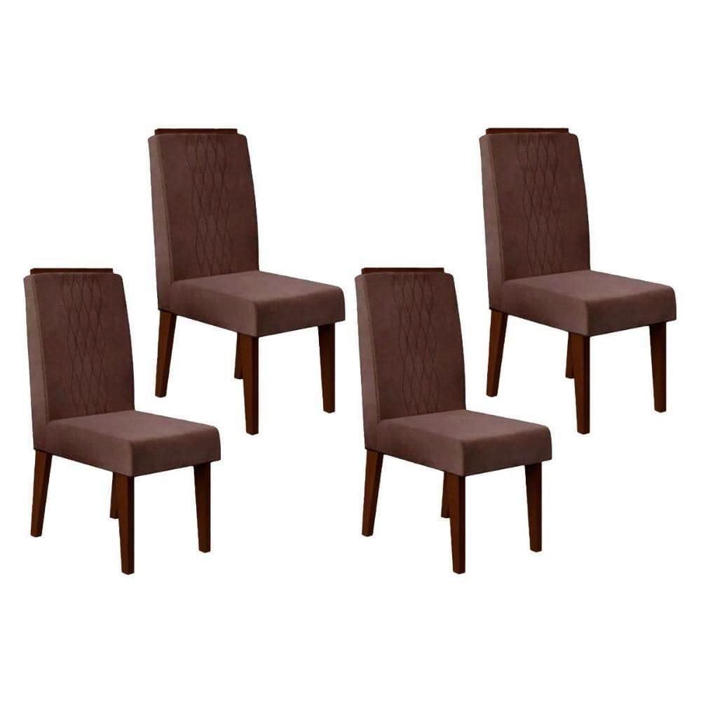 Cadeira Sala De Jantar Lia Kit 4 Un Freijó Suede Moca
