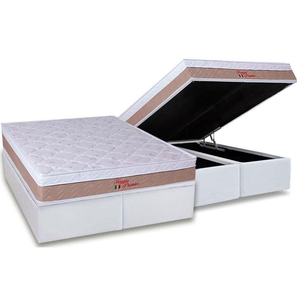 Cama Box Baú Queen: Colchão Anatômico Ortho Foggia Premier + Base Crc Courano White (158x198)
