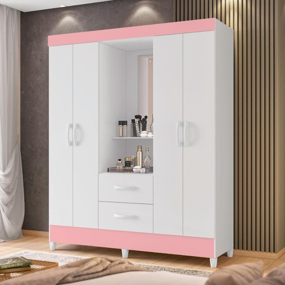 Guarda Roupa 4 Portas Sydney Branco Rosa