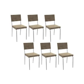Kit 6 Cadeiras De Cozinha Zaria 2c128 6 Un Cromado Bege A036 Suede Suede