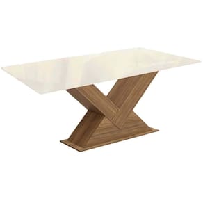 Mesa Para Cozinha Amora Com Tampo Madeirado Com Vidro 90x160cm Nogueira Off White Vidro Off White Kappesberg