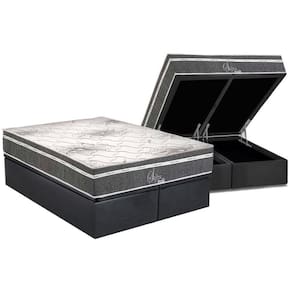 Cama Box Baú Queen: Colchão Molas Bonnel Polar Superlastic Safira + Base Crc Suede Gray (158x198)