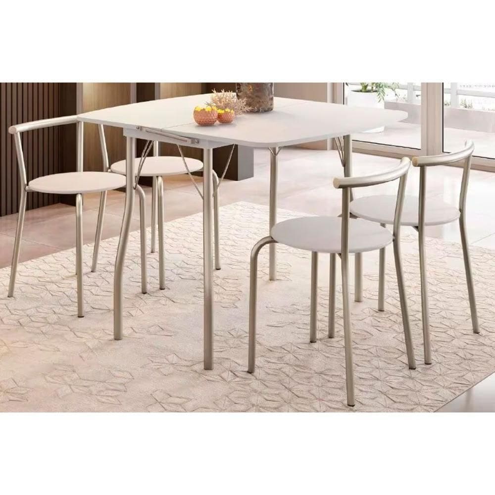 Conjunto Mesa De Cozinha Dobrável E 4 Banquetas 105 Prata Branco Prata Branco Carraro