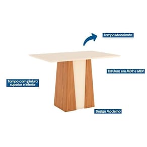 Conjunto Mesa Sala Jantar Orus Tampo Madeirado Com Vidro 120x80cm E 4 Cadeiras Bella Nature Linho Henn