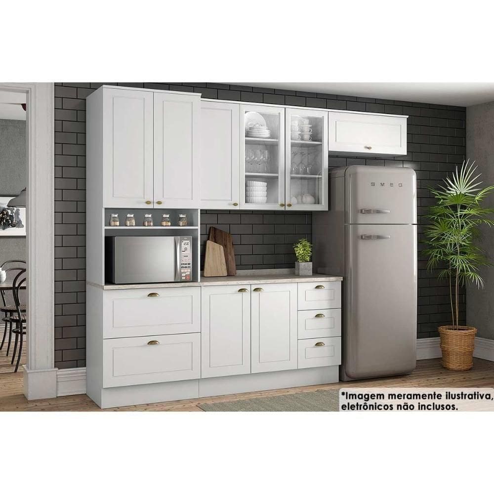 Cozinha Modulada Completa Americana 5 Peças 2aéreos+ 1 Paneleiro +1balcão + 1 Complemento C5p32 Branco