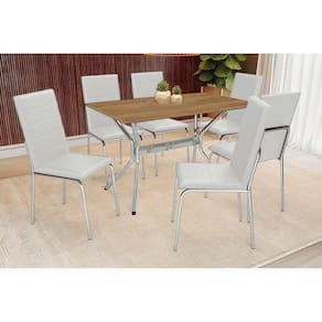 Conjunto Mesa De Cozinha Loire Com Tampo De Madeira 160cm E 6 Cadeiras Amsterdã Cromada Branco 106 Kappesberg