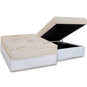 Conjunto Box Baú Casal: Colchão Molas Luckspuma D45 Gran Luck Flora Pró Saúde + Base Crc Courano White (138x188)