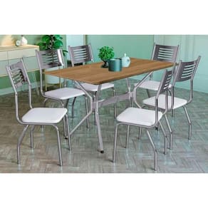 Conjunto Mesa Sala Jantar Loire Com Tampo De Madeira 160cm E 6 Cadeiras Nápoles Cromada Branco 106 Kappesberg