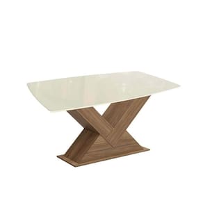 Mesa Multiuso Cozinha Amora Com Tampo Madeirado Com Vidro 90x170cm Nogueira Off White Vidro Off White Kappesberg