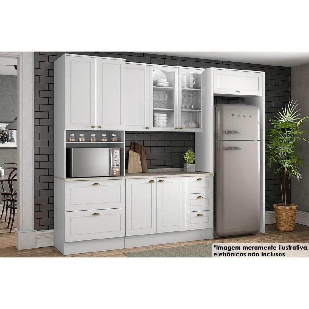 Kit Cozinha Modulada 7 Peças Americana 2 Aéreos + 1 Balcão + 1 Paneleiro+3complementos C5p64 Branco