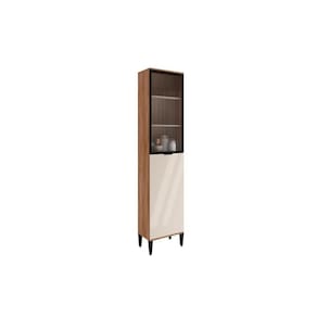Paneleiro De Cozinha Modulado Alpha 2509 Com 2 Portas 1 Com Vidro Canelado 50cm Freijó Off White