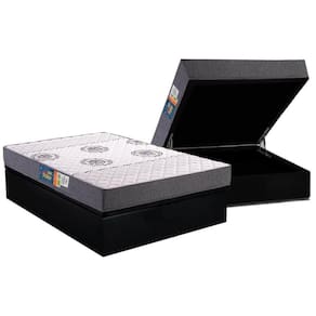 Cama Box Baú Casal: Colchão Espuma D33 Polar D45 Pérola Grey + Base Crc Suede Black (138x188)