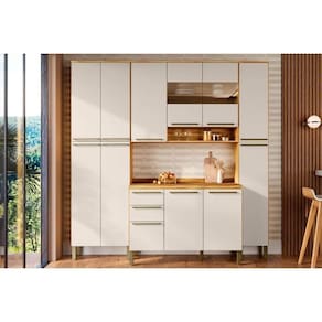 Cozinha Modulada Completa Nápoli 4 Peças 1 Aéreo + Balcão + 2 Paneleiros C4p95 Amendoa Off White Ronipa