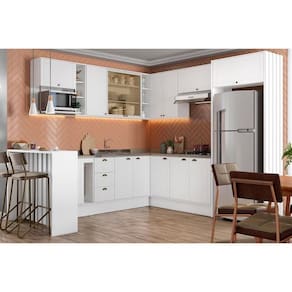 Cozinha Modulada Completa Bella 15 Peças 5aéreos+5balcões+1ilha+4complementos C15p58 Branco