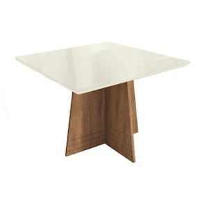 Mesa Para Cozinha Lótus Com Tampo Madeirado Com Vidro 105x105m Freijó Off White Kappesberg